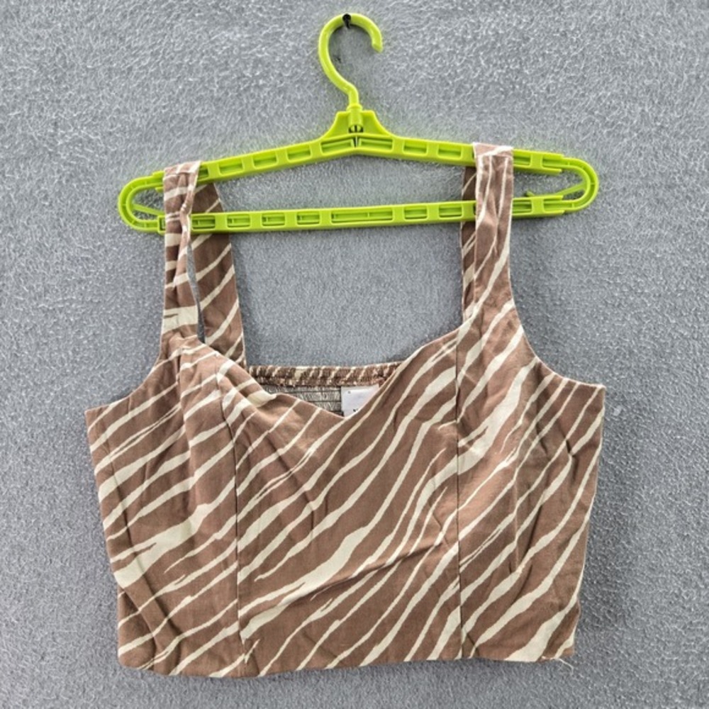 A New Day Women Tank Top M Brown Linen‎ Rayon Animal Print Square Neck NWT